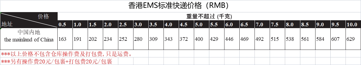 香港直邮内地价格